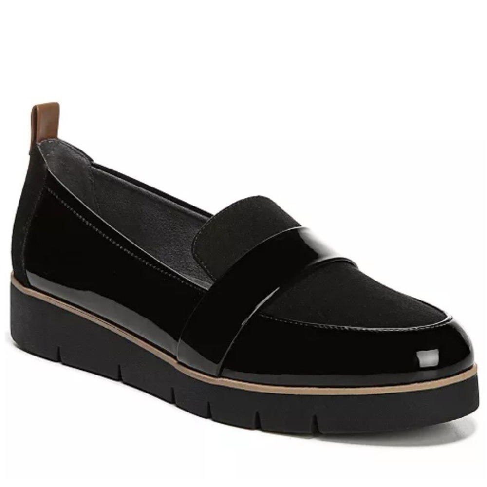 Dr. Scholl's Webster Slip On Platform Loafers Black Faux Patent Leather 9.5